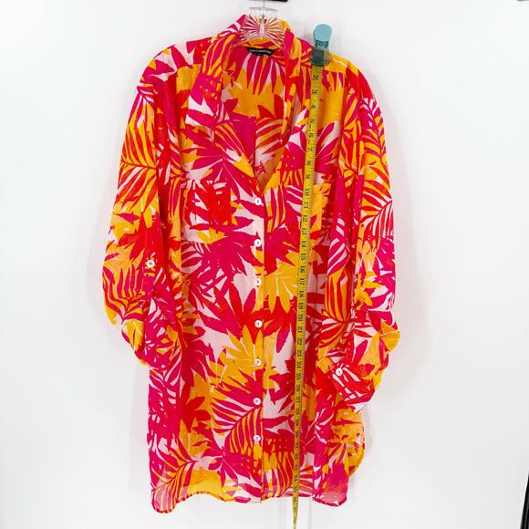 Club Z Collection Vibrant Tropical Sheer Button Front Tunic Blouse Size 2X - Picture 13 of 15